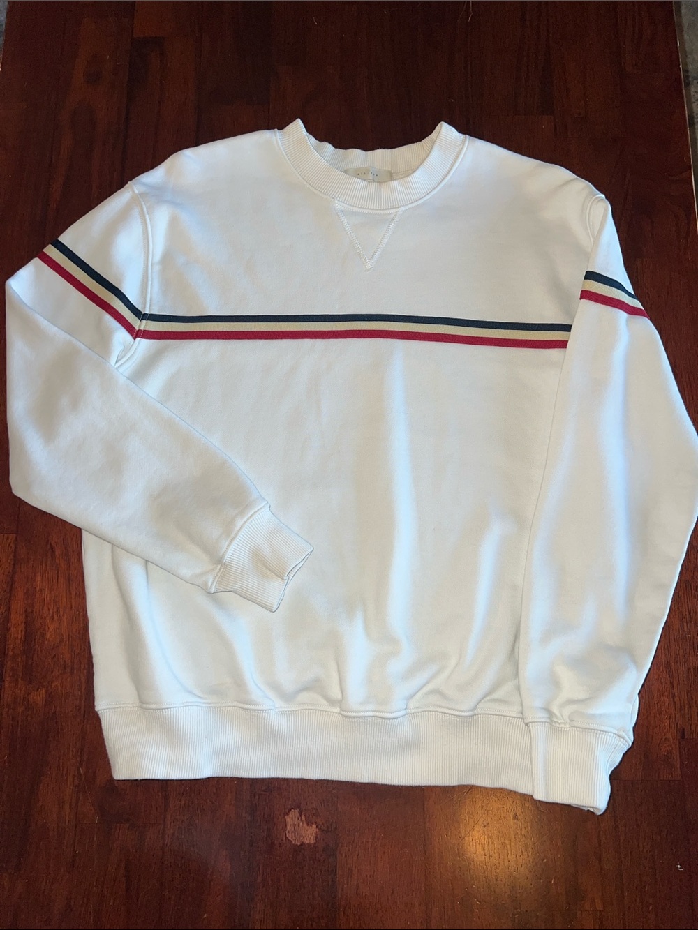 Women’s White Crewneck Sweatshirt with Striped Accent